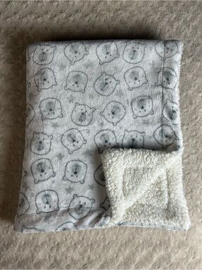 Modern Baby Teddy Bear Face Stars Blanket Gray White Sherpa Security Lovey